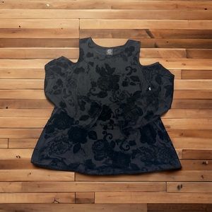 Bobeau cold shoulder black floral top